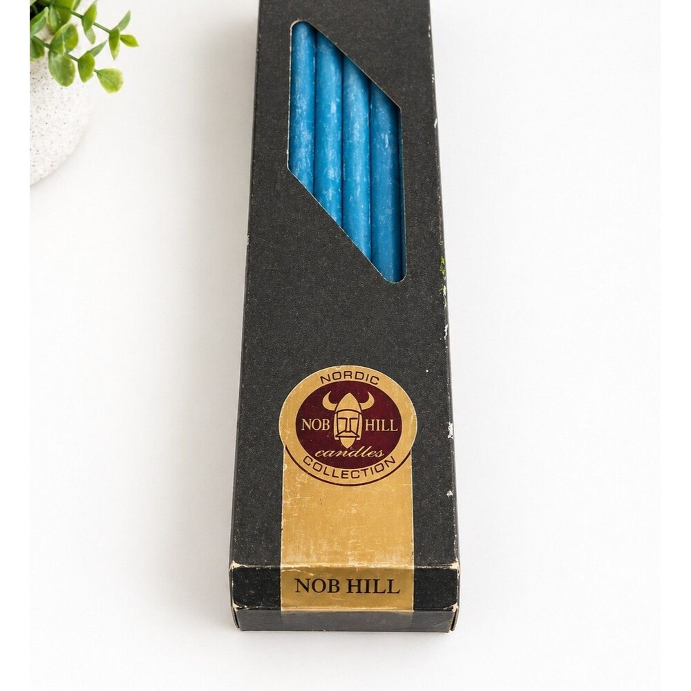Vintage 70s Nob Hill Danish Taper Candles 15” Blue Hand Dipped Nordic Collection